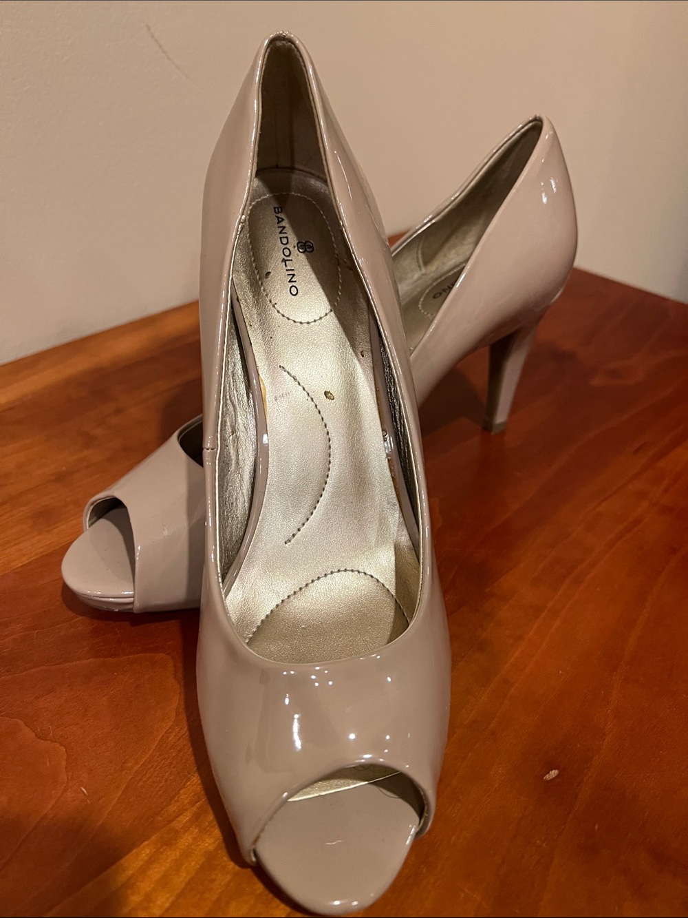 Bandolino Nude Patent Peep Toe Heels